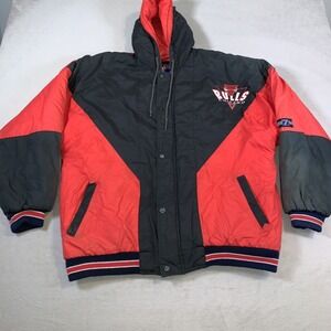 Chicago Bulls Puffer Jacket Logo 7 Mens‎ Large Black Red Embroidered Vintage 90s